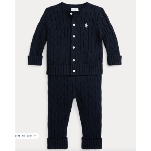 Cable-Knit Cotton Cardigan & Pant Set