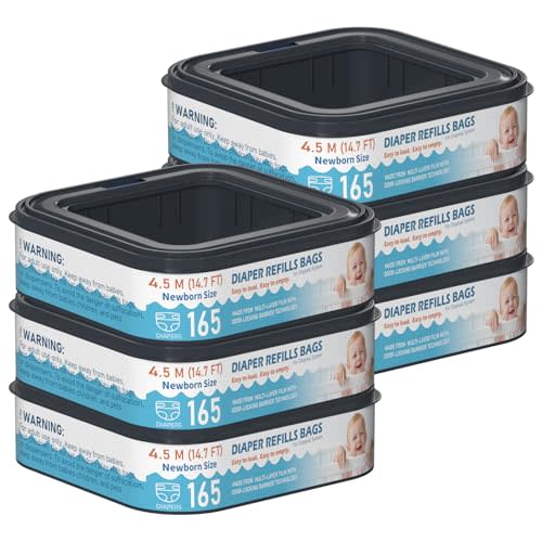 Square Starter Refills Disposal Bags Refill Compatible with Diaper Genie Compact and Select Pails (Not Fit Classic Version Pails), Hold Up to 165 Newborn-Sized Diapers Per Refill, 6 Pack