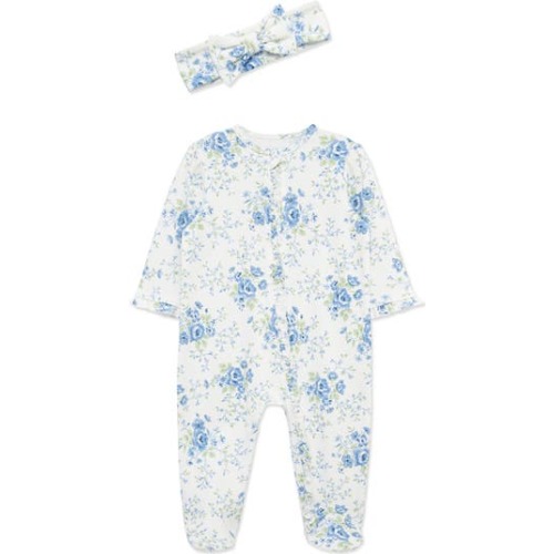 Blue Floral Footie & Headband Set