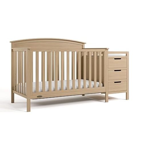 Graco Benton 4-in-1 Convertible Crib and Changer – GREENGUARD Gold Certified, Crib & Changing-Table Combo, Water-Resistant Changing Pad, Converts to Toddler Bed, Daybed and Full-Size Bed (Driftwood)