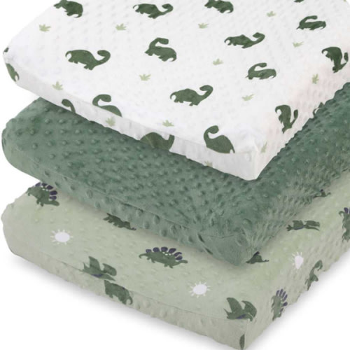 Green Dino Plush Minky 3-Pack Changing Pad Covers