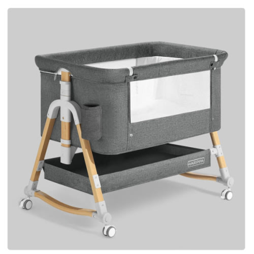 HARPPA Cuddly 3-in-1 Baby Bassinet Bedside Sleeper for Reflux | Attaches to Bed, Adjustable 5 Heights, Non-Toxic & CPSC Certified | Sturdy Aluminum Frame, Portable Wheels, Tool-Free Setup, Gentle Rocking | Perfect for Newborns, Infants, Small Spaces & Saf