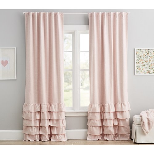 Evelyn Linen Blend Ruffle Bottom Blackout Curtain
