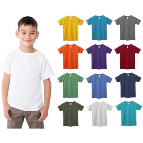 BILLIONHATS 12 Pack Kids Cotton Tshirts Bulk, Wholesale Unisex Children Tees, Lightweight Tshirt Packs for Boys Girls