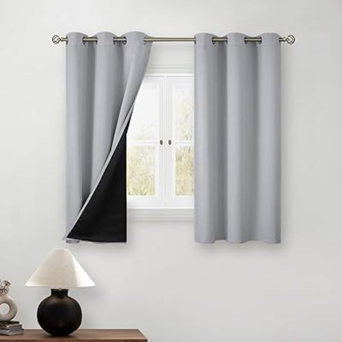 BGment Short 100% Blackout Curtains for Bedroom, Thermal Insulated Energy Efficiency Noise Reducing Grommet Curtains 54 Inch Length with Liner for Small Window 2 Panels Each 42 Inch Wide, Light Grey