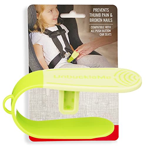 UnbuckleMe Car Seat Buckle Release Tool - Easy Opener Aid for Arthritis, Long Nails, Older Kids - Button pusher for infant, toddler, convertible 5 pt harness car seats - As Seen on Shark Tank (Lime)