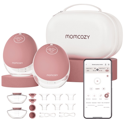 Momcozy M9 Breast Pump Hands Free Mobile Flow, App Discreet Wearable Breast Pump M9, Control Personalized 2 Pack, Cozy Red HSA/FSA Eligible