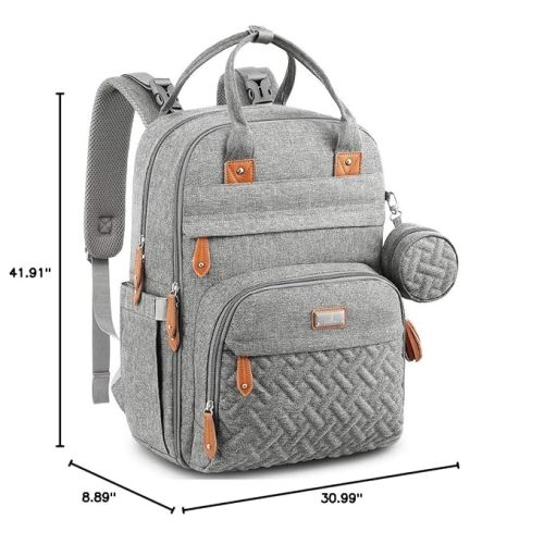 BabbleRoo Diaper Bag Backpack - Baby Essentials Travel Tote - Multi Function Waterproof Diaper Bag, Travel Essentials Baby Bag with Changing Pad, Stroller Straps & Pacifier Case - Unisex, Light Gray