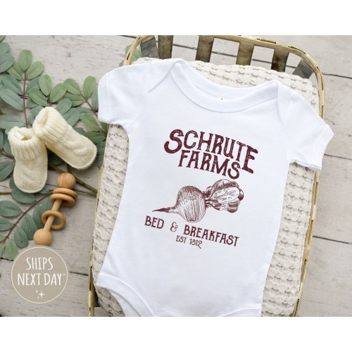The Office Schrute Farms Baby Onesie® | 100% Cotton | Available in Short Sleeve White Onesie® and Long Sleeve Cream Onesie®