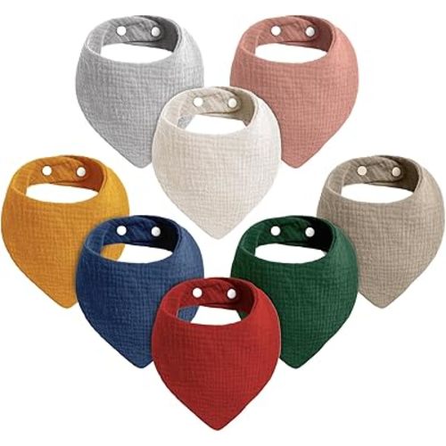 Cherub Absorbent Muslin Bibs for Boys 8 Pack, 100% Cotton Baby Bibs for Drooling and Teething, Soft Baby Boy Bibs, Muslin Bandana Drool Bibs for Baby Boy