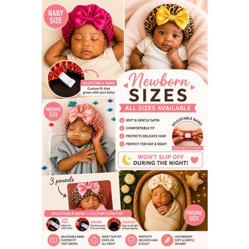 Soft Satin Girl’s  Bonnet for Healthy Baby Hair - Protects Baby’s Curl Overnight With ADJUSTABLE band - Perfect baby shower GIFT