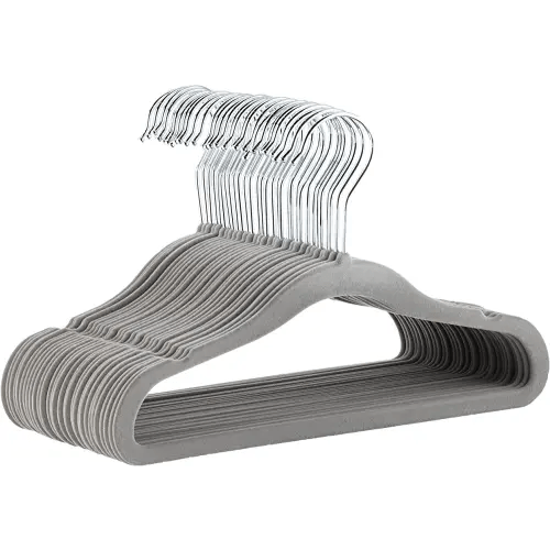 Amazon Basics Kids Velvet, Non-Slip Clothes Hangers (baby/toddler), 11.6 inches (for baby clothes), Pack of 30, Gray