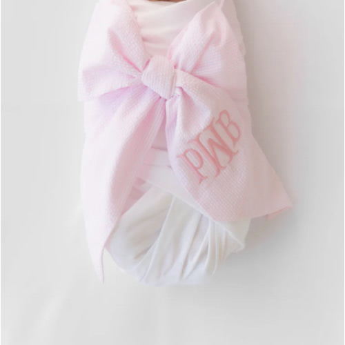 Bow Swaddle ® - Pink Savannah Seersucker