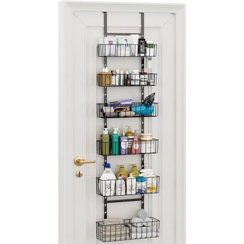 Over The Door Bathroom Organizer, 6-Tier Adjustable Metal Baskets Hanging Bathroom Organizer, Over The Door Organizer with Detachable Frame, Strong Load-Bearing Hair Tool Organizer