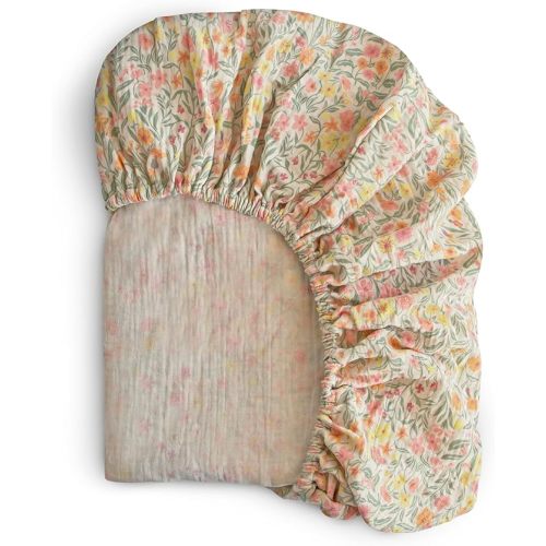 mushie Extra Soft Muslin Fitted Crib Sheet | 28"x 52" (Pastel Blooms)