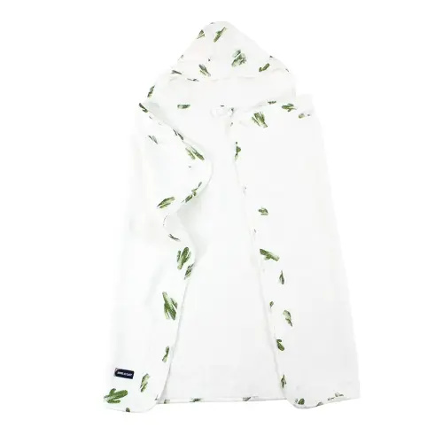 Bebe au Lait Soft Terry Cloth and Muslin Hooded Baby Towel, 0-24 Months - Saguaro Cactus