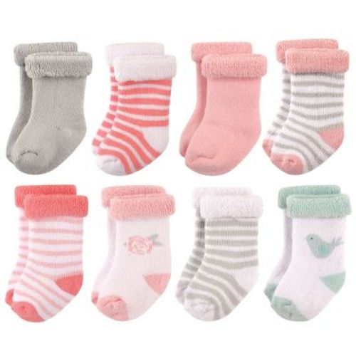 Hudson Baby Infant Girl Cotton Rich Newborn And Terry Socks, Bird, 0-6 Months