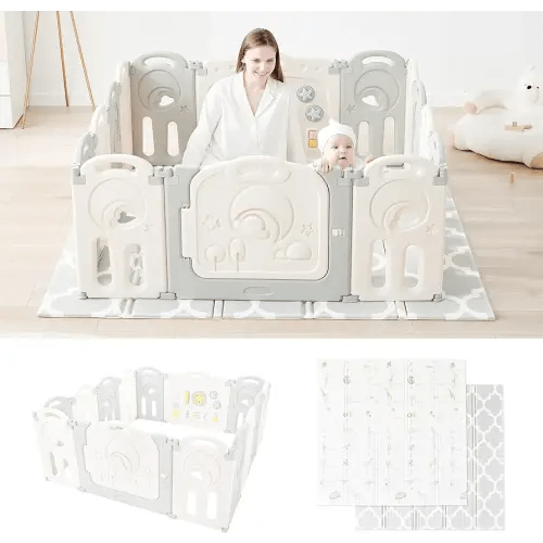 Bundle: Fortella Cloud Castle Playpen with Cuddle&Learn Playmat
