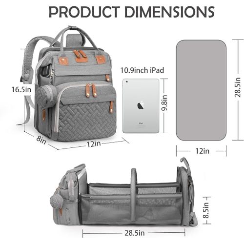 Diaper Bag Backpack with Changing Station, Waterproof for Travel, Gray