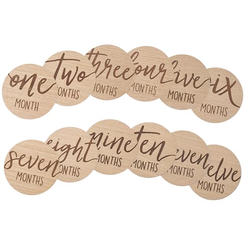 Kate & Milo Baby Monthly Milestone Marker Discs - Classic Cursive Script Wooden Discs with Reversible Photo Props for Baby Announcement and Milestones, Gender-Neutral Gift for Newborn Boy and Girl