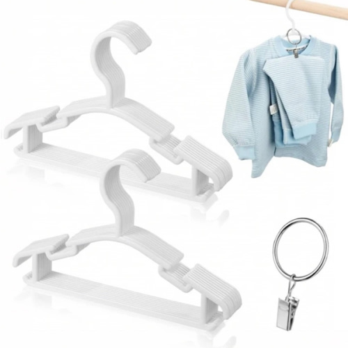 20pcs White Plastic Baby Hangers For Wardrobe, Toddler Clothes Hangers, Mini Children Hangers, 10.24-Inch, With Metal Ring Clips, Nursery Storage Accessories