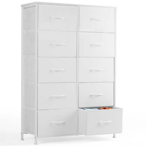 ZUNMOS 10 Drawer Fabric Dresser for Bedroom, Chest of Drawer Organizer Storage Cabinet for Closet, Entryway, White