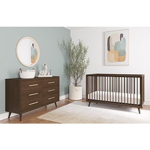 Child Craft Cranbrook Crib and Dresser Nursery Set, 2-Piece, Includes 4-in-1 Convertible Crib and 6-Drawer Double Dresser, Crib Grows with Your Baby (Toasted Chestnut)