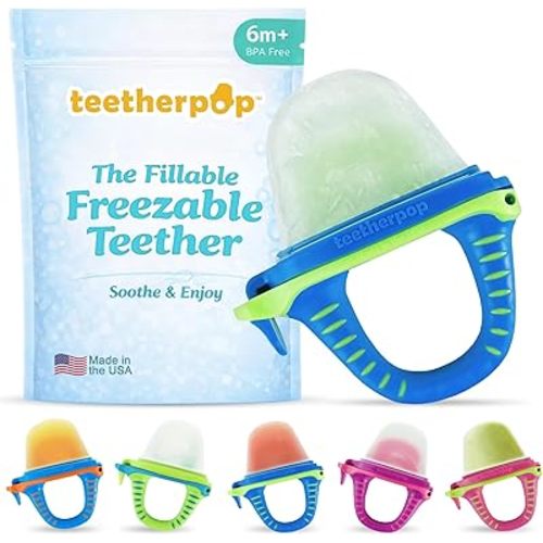 Teetherpop Fillable Freezable Teether for Babies - Breastmilk Popsicle Molds for Teething with Spill-Proof Sippy Slits – Freezable Baby Fruit Feeder Pacifier, Liquids & Purées, Cooling Teething Relief