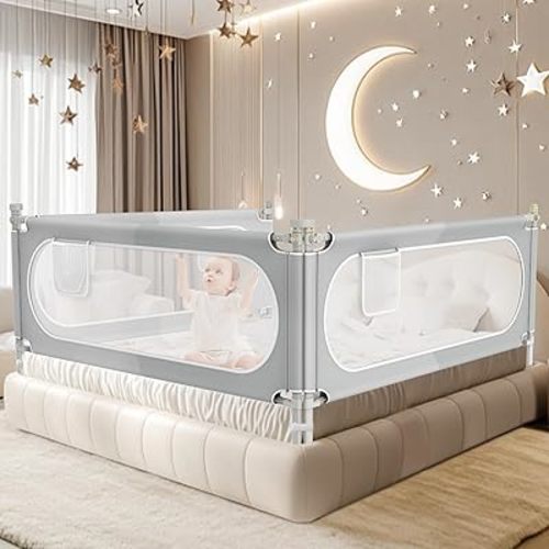 Bed Rail for Toddlers, Baby Bed Rail Guard with Double Child Safety Lock, 30 Speed Height Adjustable, Safety Toddler Bedrail for King & Queen Size Bed