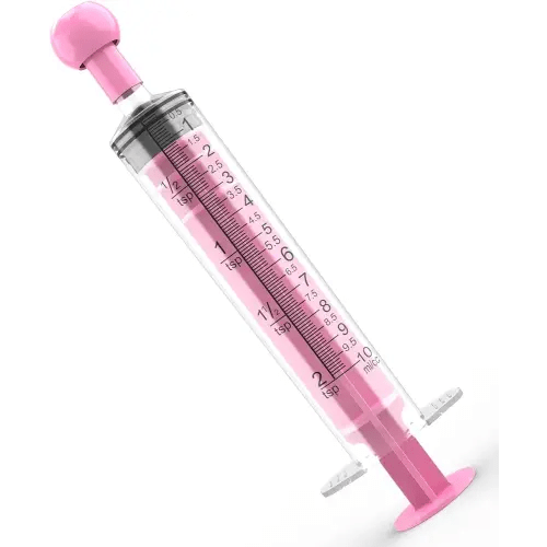10 Pack 10ml Measurement Syringe with Cap, for Scientific Labs, Liquid Dispensing, Pet and Party Supplies(Pink, Catheter Tip)