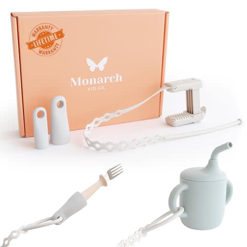 Monarch Kid Co Premium Clip & Strap Set for Toddlers & Babies | Adjustable Toy Holder & Sippy Cup Strap | Keeps Bottles & Toys Off The Floor | Ideal for High Chairs, Car Seats & Strollers