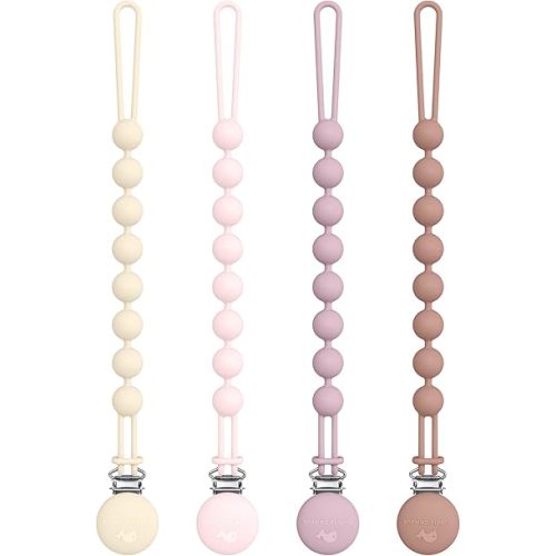 Cuddle Campus Silicone Pacifier Clip Holder with One Piece Design,Soft Flexible Binky Clips with Texture for Baby Boy and Girl Pack of 4 (0-6m)