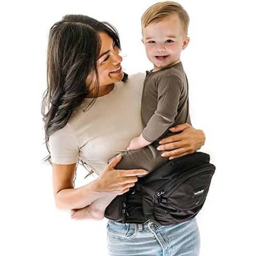 Tushbaby - Safety-Certified Hip Seat Baby Carrier - Mom’s Choice Award Winner, Seen on Shark Tank, Ergonomic Carrier & Extenders for Newborns & Toddlers (Carrier, Black)