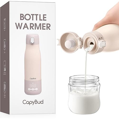 Portable Bottle Warmer for Travel, 12 Oz Milk Warmer for Breastmilk Formula Water, 3 Mins Fast Heating, Long Battery Life, 5 Levels Smart Temp Control, Ideal for Night Feeding, Travel, Car