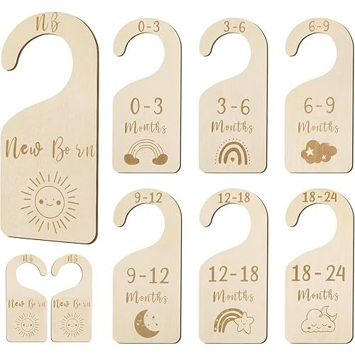 Wooden Baby Closet Dividers, Double Sided Baby Clothes Size Dividers Organizer for Newborn to 24 Months Nursery Baby Clothes Separators for Infant Toddler Girls and Boys 7 Pcs
