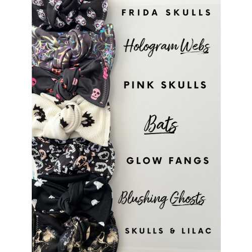 Halloween Head wraps, Baby Turban, Bow, chunky Bows, Handmade, Stretch, Accessory, Adjustable Headbands, Fall, Bats, Skulls, Spiderweb