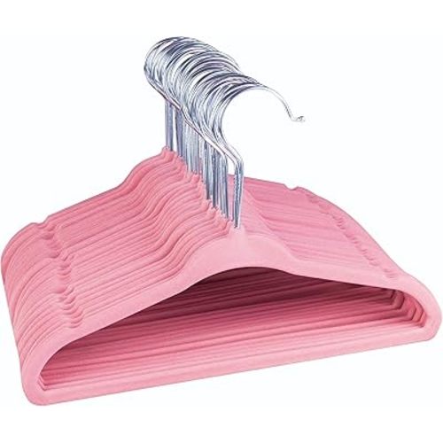Premium Velvet Non-Slip Baby Hangers - 50 Pack, 11 Inch, Space Saving, 360 Degree Rotatable Pink Hangers