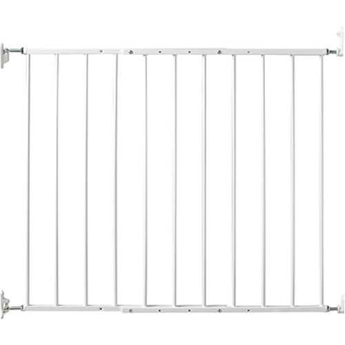 KidCo 24.75-42.5" Safeway Walk Through Baby Gate for Stairs and Doorways | No-Trip Top of Stairs Baby Gate No Bottom Bar | Quick-Release Mounted Hardware for Security and Easy Removal (White)