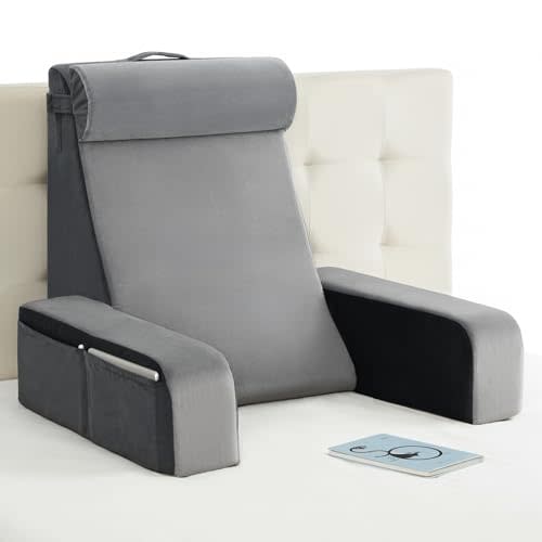 Vekkia 25" Extra-Large Reading Pillow for Tall Adults – 60° Ergonomic Wedge Back Pillow with Built-in Armrests, Adjustable Headrest & Large Pockets – Ideal for Sitting in Bed, Reading, TV, and Gaming