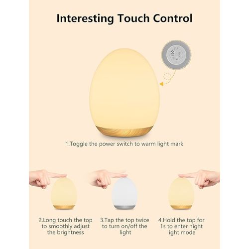 MediAcous Night Lights for Kids Room, Baby Night Light with 7 Colors Changing & Dimming Function, Rechargeable Kids Night Light with 1 Hour Timer & Touch Control, Up to 100H, Wood Grain