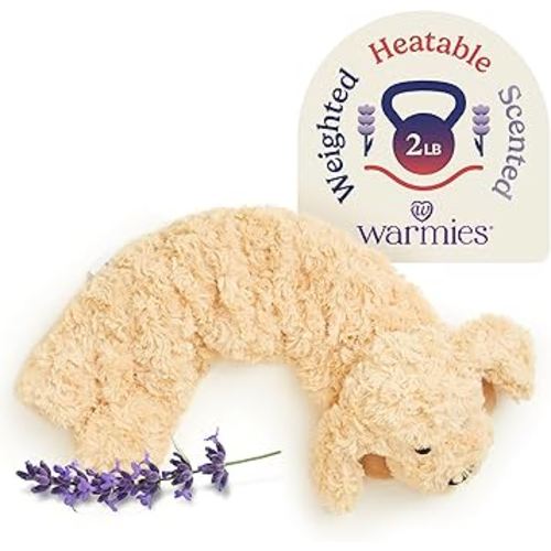 warmies Microwavable Neck & Shoulder Wrap - Heating & Cooling Plush Pad for Calming Relaxation - Weighted & Heated Neck Warmer with Scented Lavender - Microwave Heat Pad for Aches & Pain - Golden Dog
