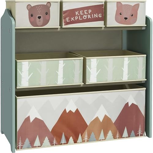 Qaba Toy Organizer with 6 Storage Bins, Kids Storage Unit for Bedroom, Kids Room, 25" x 12" x 26", Green