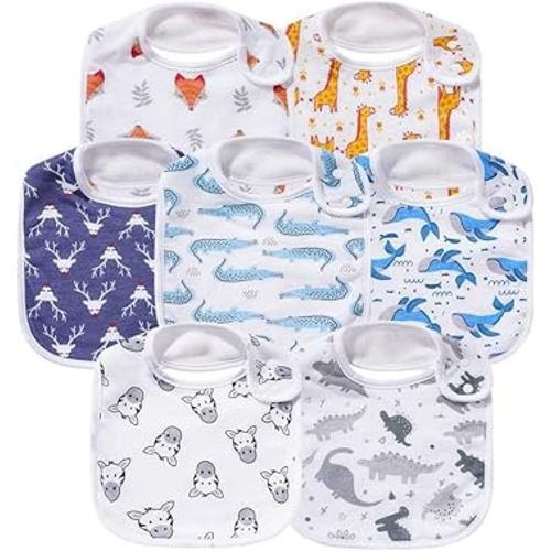 7 Pack Baby Cotton Absorbent Bibs for Drooling Teething