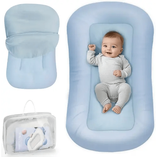 Baby Lounger - Baby Lounger for Newborn, 0-24 Months, Infant Lounger for Home and Travel, Soft Cotton, Baby Nest Lounger, Newborn Babies Essentials Gifts, ZumaBlue (Lounger Cover Included)