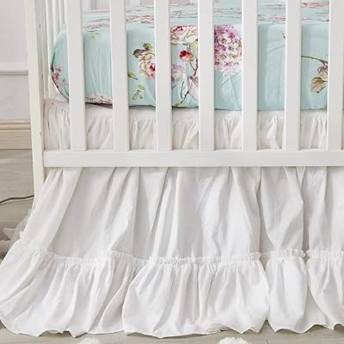 Brandream Crib Bed Skirt for Baby Girls Boys White Boho Bohemian Solid Cotton Toddler Bedskirt Farmhouse Chic Ruffle