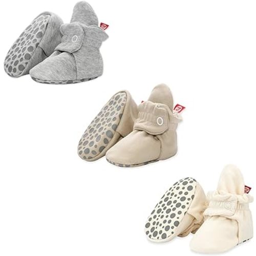 Zutano Cotton Baby Booties with Gripper Soles, Soft Sole Stay-On Baby Shoes, Bundle, 6M
