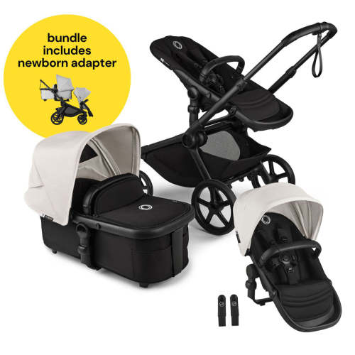 Bugaboo Kangaroo All-Position Newborn Double Stroller Bundle - Black / Midnight Black / Misty White