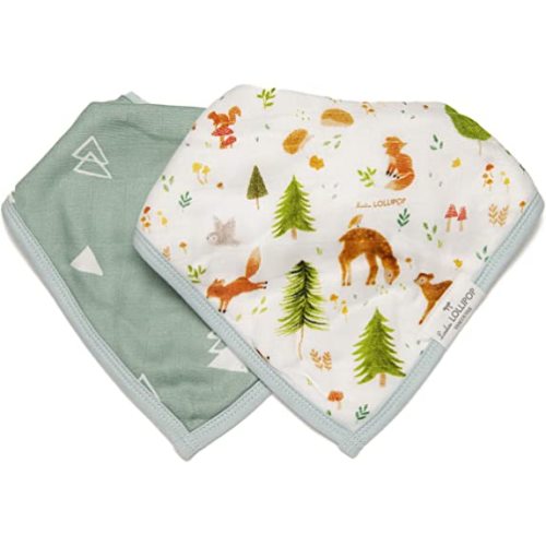 Loulou Lollipop Muslin Bandana Bib Drool Bib Set for Baby Girl and Boy, Adjustable 3 to 36 Months, 2 Pack