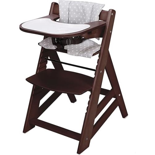 Wooden High Chair, Convertible Feeding Chair for Babies and Toddlers, Adjustable 3-in-1 Eating Chair, Easy to Clean, with Removable Tray, for 6M+, Mahogany