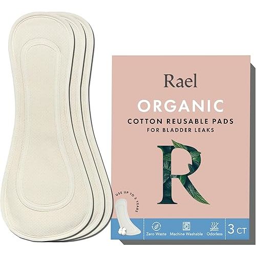Rael Reusable Pads, Organic Cotton Cover - Incontinence Essential for Women, Bladder Control, Thin Cloth, Leak-Free, Machine Safe (Overnight, 3 Count)